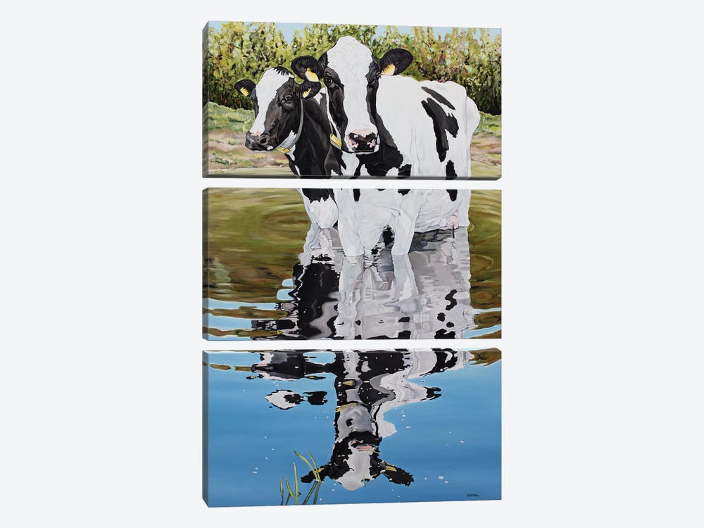 Two Cows In A Creek by Clara Bastian 3-piece Canvas Art