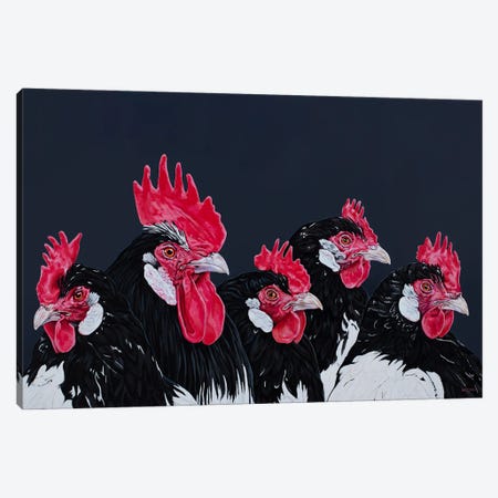 Rooster And Four Hen Canvas Print #BTN69} by Clara Bastian Canvas Print