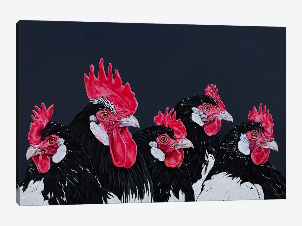 Rooster And Four Hen by Clara Bastian 1-piece Canvas Artwork
