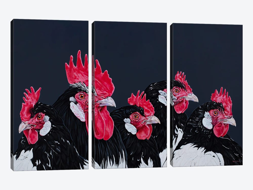 Rooster And Four Hen by Clara Bastian 3-piece Canvas Artwork