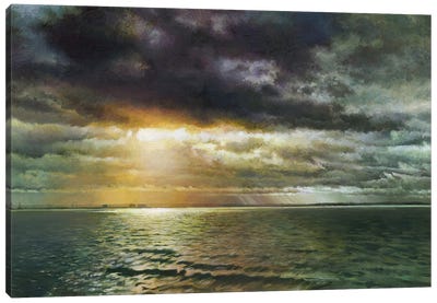 View From The Pier Canvas Art Print - Lake & Ocean Sunrise & Sunset Art