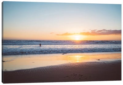 Venice Beach Surfer III Canvas Art Print - Cloudy Sunset Art