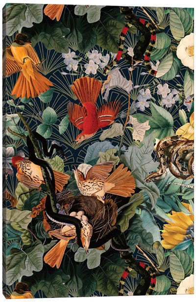 Birds And Snakes Canvas Art Print - Floral & Botanical Patterns
