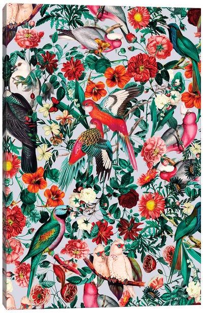 Floral And Birds XIV-II Canvas Art Print - Burcu Korkmazyurek