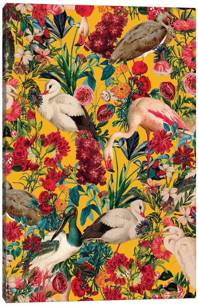 Floral And Birds XVIII Canvas Art Print - Burcu Korkmazyurek