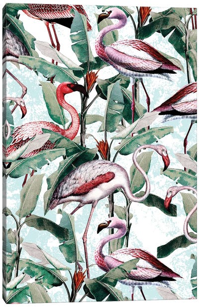 Floral And Flamingo VIII Canvas Art Print - Burcu Korkmazyurek