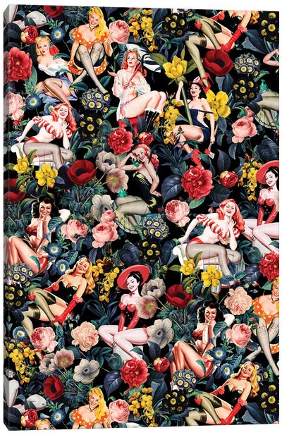 Floral And Pin-Up Girls IV Canvas Art Print - Floral & Botanical Patterns