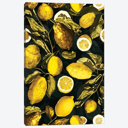Lemon And Leaf Pattern V Canvas Print #BUR139} by Burcu Korkmazyurek Canvas Wall Art