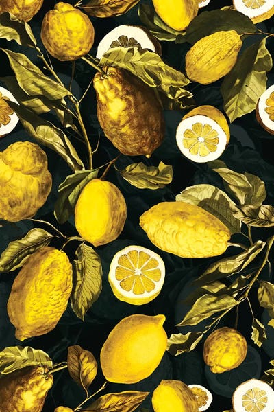 Lemons & Limes: Lemon And Leaf Pattern V by Burcu Korkmazyurek