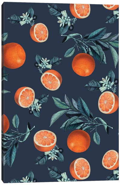 Lemon And Leaf Pattern VI Canvas Art Print - Orange Art