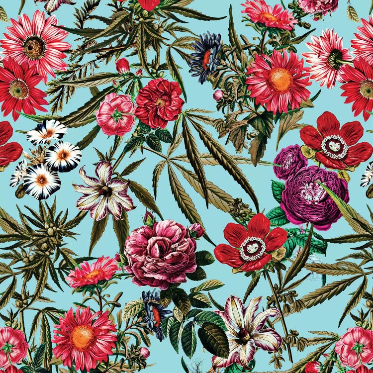 Marijuana And Floral Pattern II by Burcu Korkmazyurek wall art