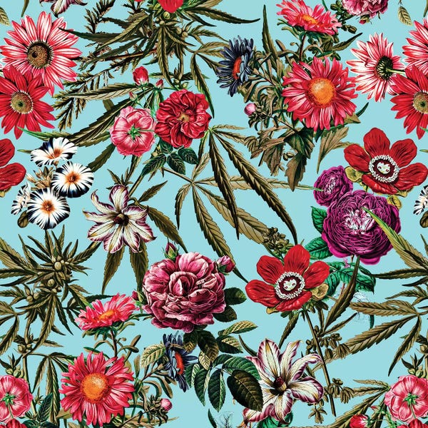 Floral & Botanical Patterns: Marijuana And Floral Pattern II by Burcu Korkmazyurek