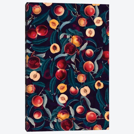 Nectarine And Leaf Pattern Canvas Print #BUR143} by Burcu Korkmazyurek Canvas Art Print