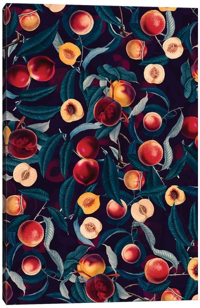 Nectarine And Leaf Pattern Canvas Art Print - Burcu Korkmazyurek