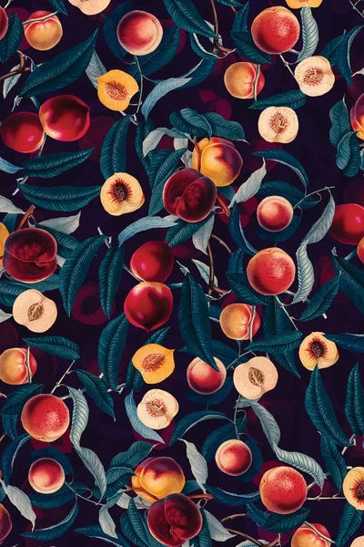 Floral & Botanical Patterns: Nectarine And Leaf Pattern by Burcu Korkmazyurek