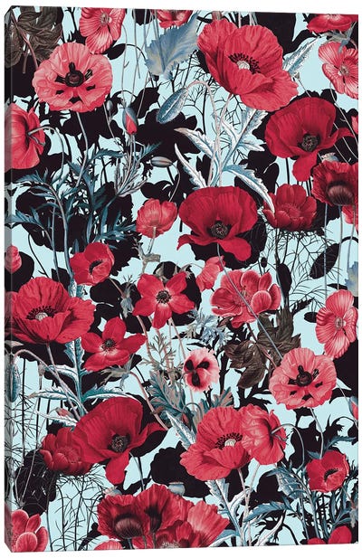 Poppy Floral Pattern Canvas Art Print - Burcu Korkmazyurek