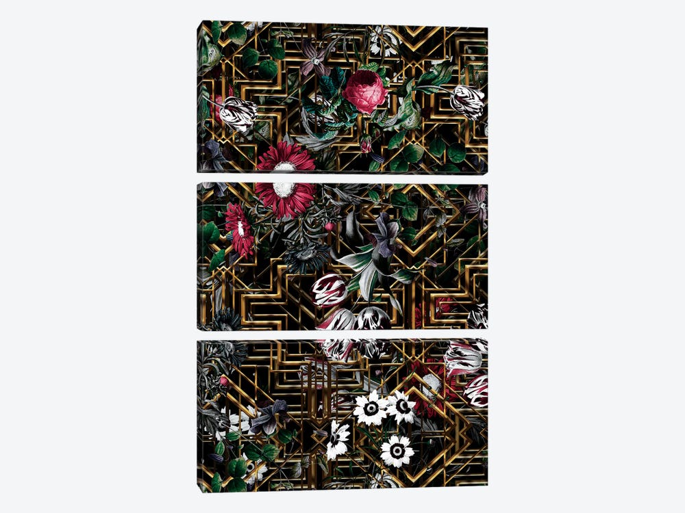 Gatsby And Floral Pattern by Burcu Korkmazyurek 3-piece Canvas Print