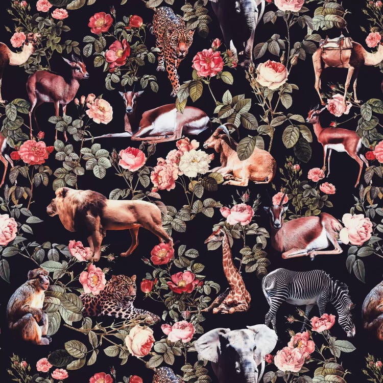 Animals And Floral Pattern by Burcu Korkmazyurek wall art