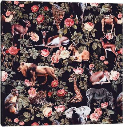 Animals And Floral Pattern Canvas Art Print - Maximalism
