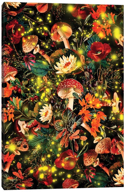 Night Garden And Fireflies Canvas Art Print - Burcu Korkmazyurek