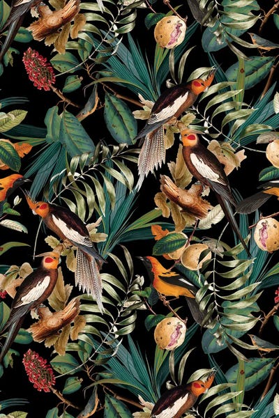 Animal Patterns: Floral And Birds Vintage Garden Night by Burcu Korkmazyurek