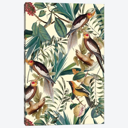 Floral And Birds Vintage Garden Canvas Print #BUR214} by Burcu Korkmazyurek Canvas Wall Art