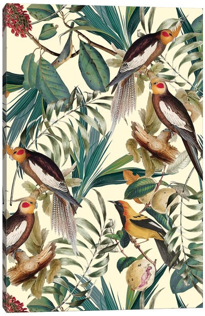Floral And Birds Vintage Garden Canvas Art Print - Burcu Korkmazyurek