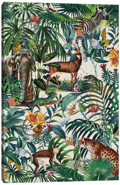 Floral And Animals Pattern III Canvas Art Print - Burcu Korkmazyurek
