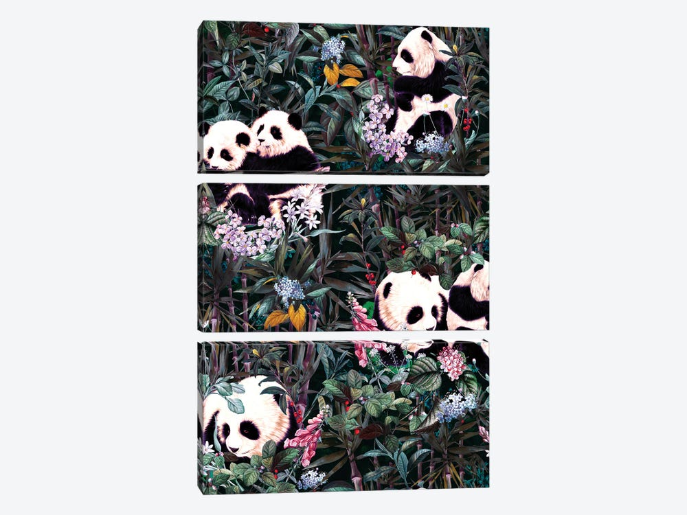 Rainforest Pandas by Burcu Korkmazyurek 3-piece Canvas Wall Art