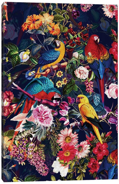 Floral And Birds XLV Canvas Art Print - Parrot Art