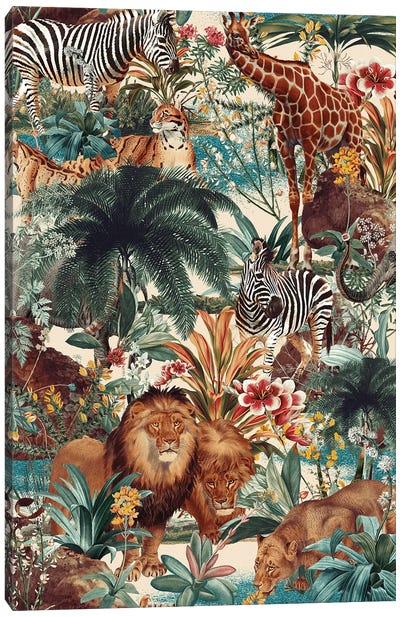 Floral And Animals Pattern IV Canvas Art Print - Animal Patterns