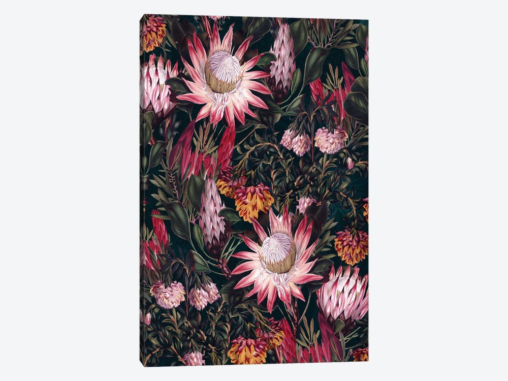 Protea Floral-Night Pattern II by Burcu Korkmazyurek 1-piece Canvas Print