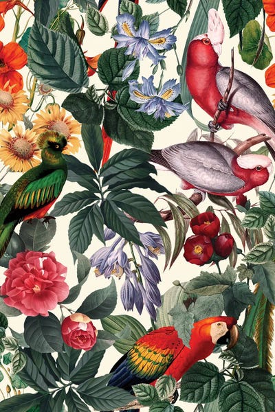 Animal Patterns: Floral And Birds XXXIX by Burcu Korkmazyurek