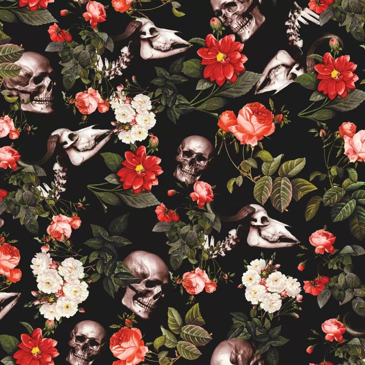 Skull And Floral by Burcu Korkmazyurek wall art