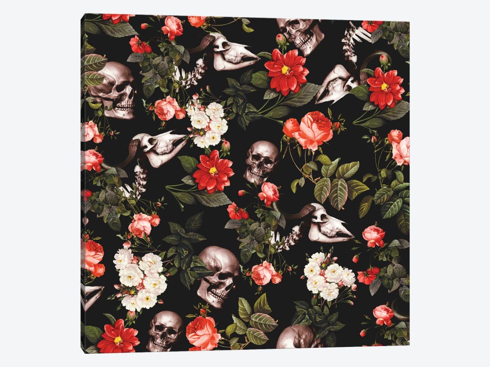 Skull And Floral by Burcu Korkmazyurek 1-piece Canvas Print