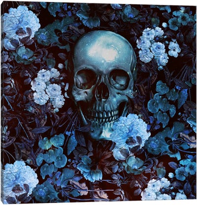 Skull And Flowers Canvas Art Print - Burcu Korkmazyurek