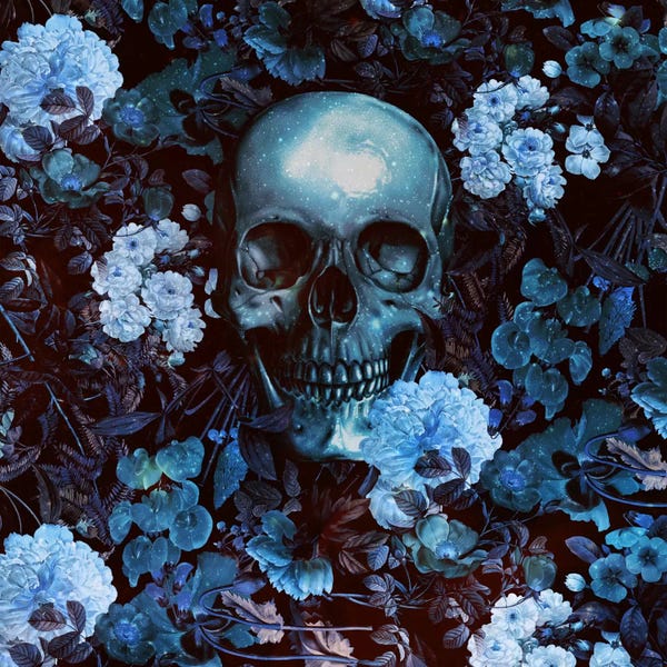 Goth Art: Skull And Flowers by Burcu Korkmazyurek