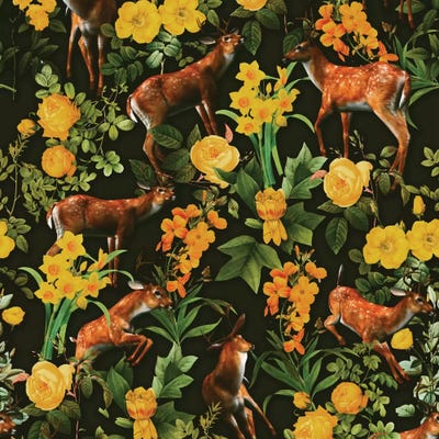 Deer And Floral Pattern by Burcu Korkmazyurek canvas print