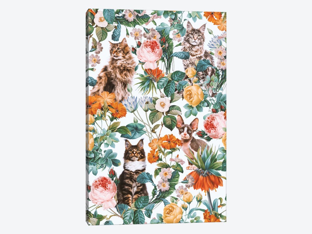 Floral And Cats Pattern II by Burcu Korkmazyurek 1-piece Art Print