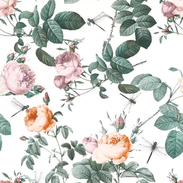 Granny Chic: Floral And Dragonflies by Burcu Korkmazyurek