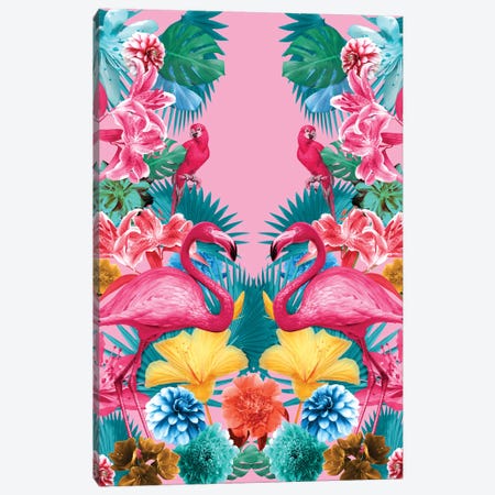 Flamingo And Tropical Garden Canvas Print #BUR75} by Burcu Korkmazyurek Canvas Art