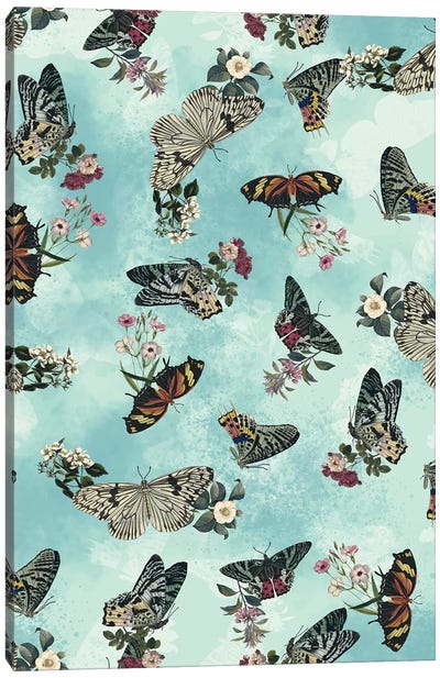 Butterfly Floral Canvas Art Print - Burcu Korkmazyurek