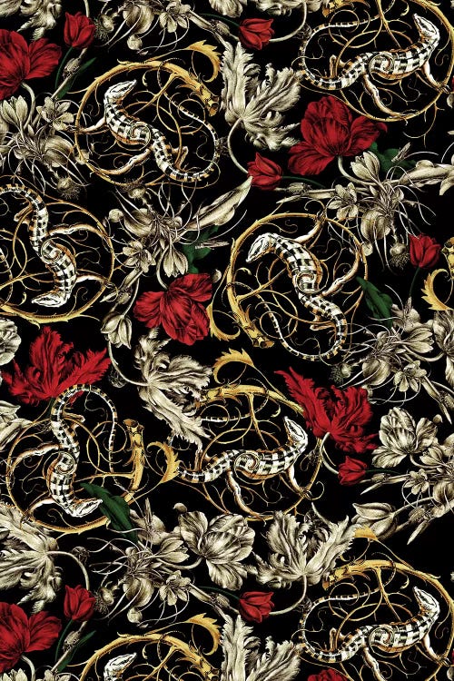 Floral And Lizard Pattern