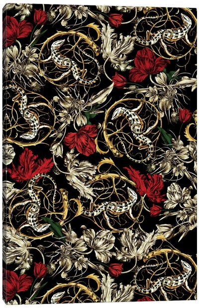 Floral And Lizard Pattern Canvas Art Print - Burcu Korkmazyurek