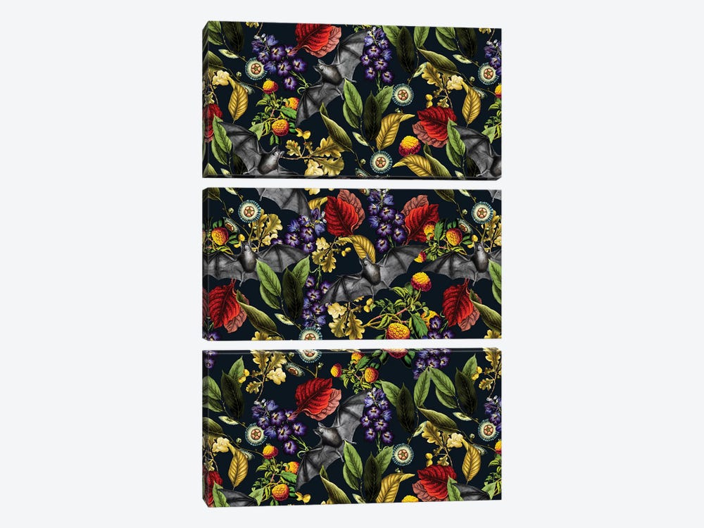 Flying Fox And Floral Pattern by Burcu Korkmazyurek 3-piece Canvas Print