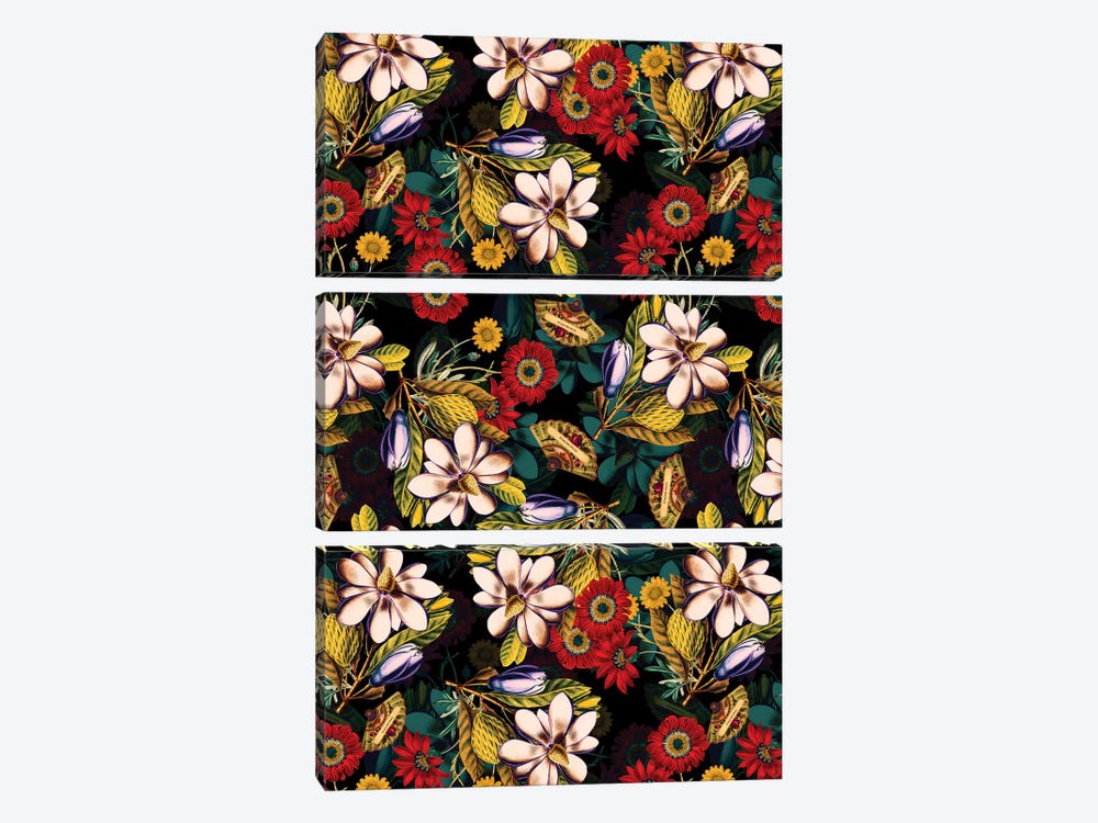Japanese Floral Pattern by Burcu Korkmazyurek 3-piece Canvas Print