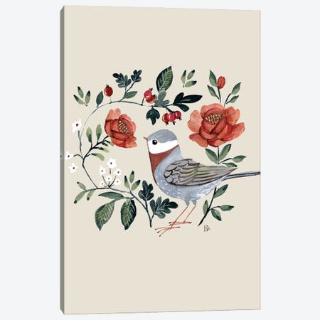 Roses And Bird Canvas Print #BUV10} by Bernadett Urbanovics Canvas Print