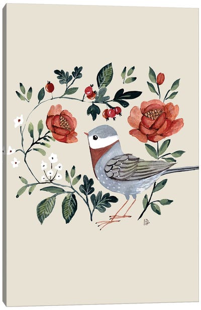 Roses And Bird Canvas Art Print - Bernadett Urbanovics