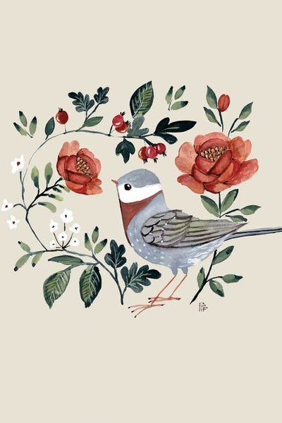 Fine Art Print: Roses And Bird by Bernadett Urbanovics
