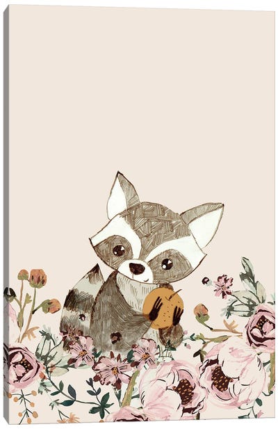 Racoon And The Apple Canvas Art Print - Raccoon Art